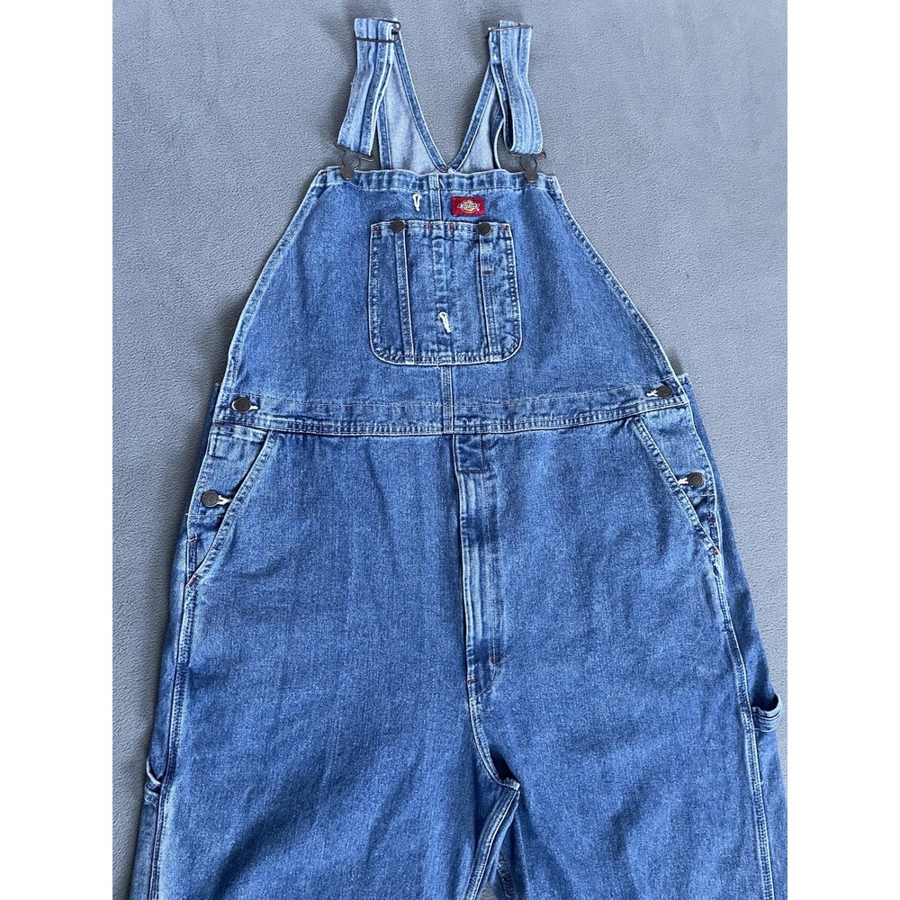 Dickies Bib Overalls Mens 42x30 Blue Relaxed Fit Denim Overalls Workwear.